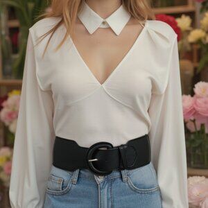 New Women Black Elastic Waistband Distressed Fashion Belt Hip High Waist Fit S M